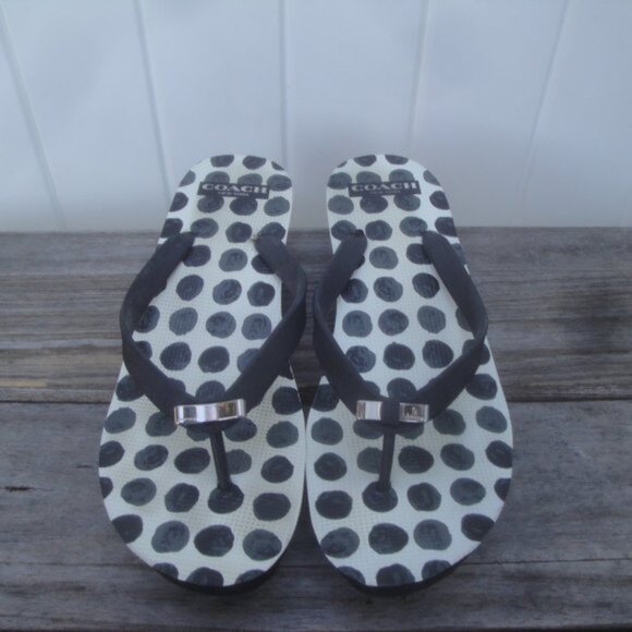 Coach Sandals Wedge 2" Heel Platform Black with Polka Dots inside - Picture 2 of 5